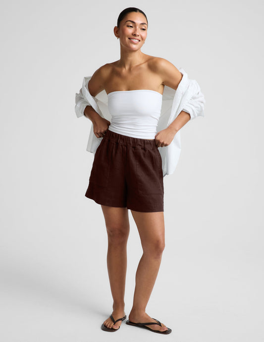 Beyond Yoga Women's Linen Mid Rise Casual Shorts - Iced Mocha