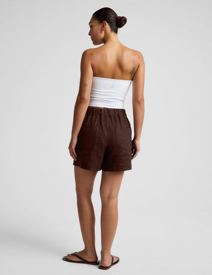 Beyond Yoga Women's Linen Mid Rise Casual Shorts - Iced Mocha