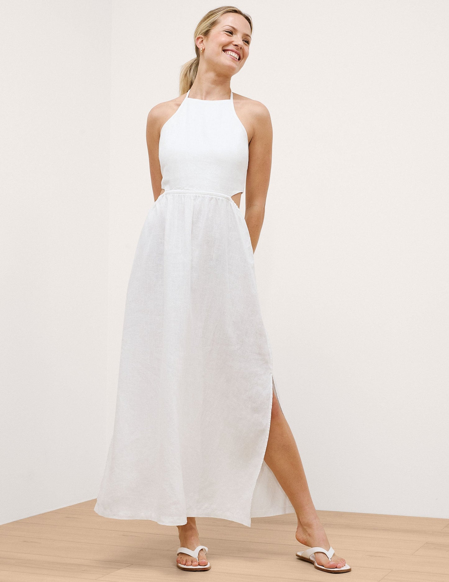 Beyond Yoga SoftWash Linen Halter Dress