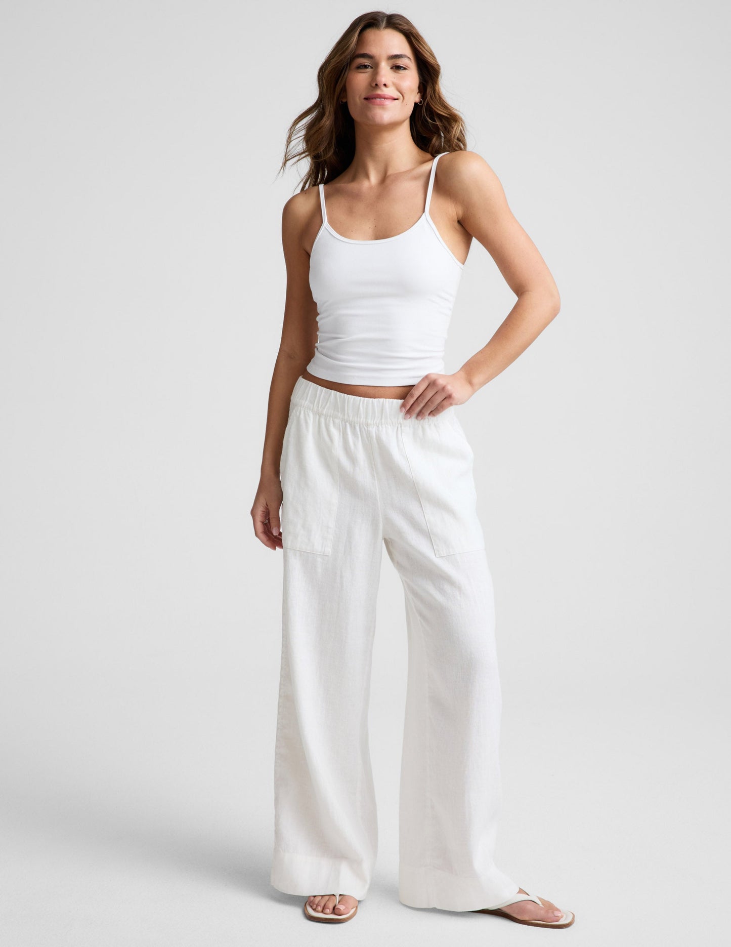 Beyond Yoga Wide Leg Casual "SoftWash Linen" Pant - White