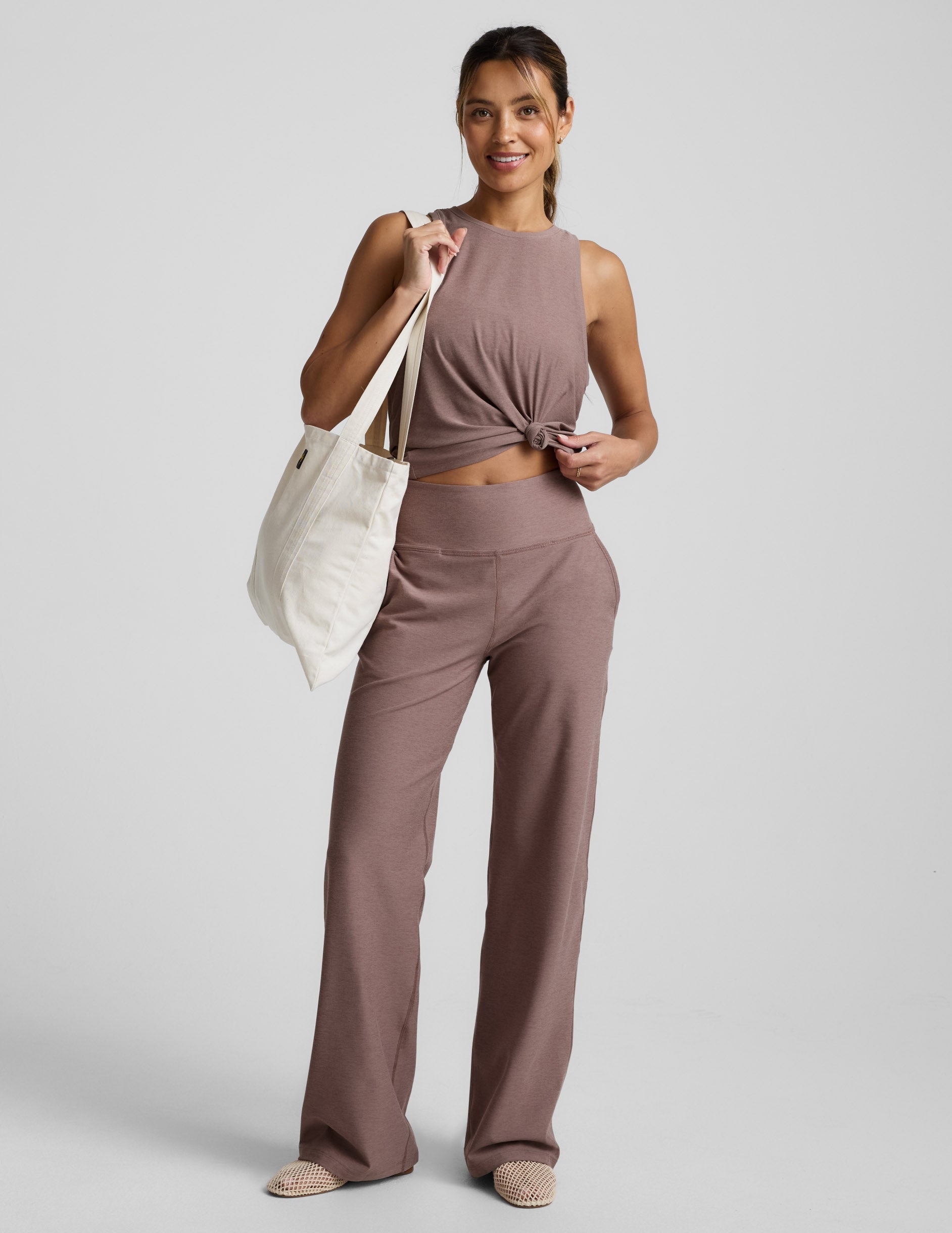 Beyond Yoga High Waisted Spacedye Wide Leg Pants - Rosey Taupe