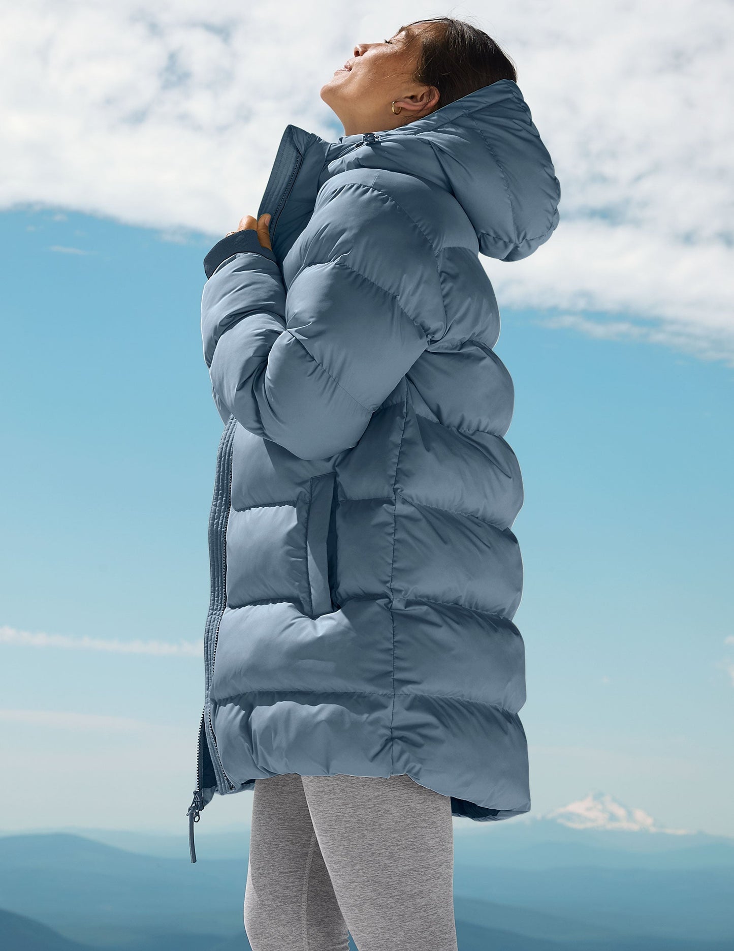 Beyond Yoga Warm Up Hooded Mid Length Puffer Jacket