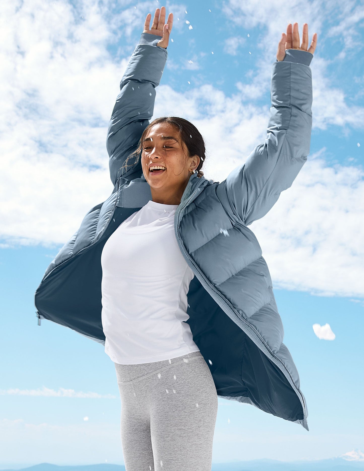 Beyond Yoga Warm Up Hooded Mid Length Puffer Jacket