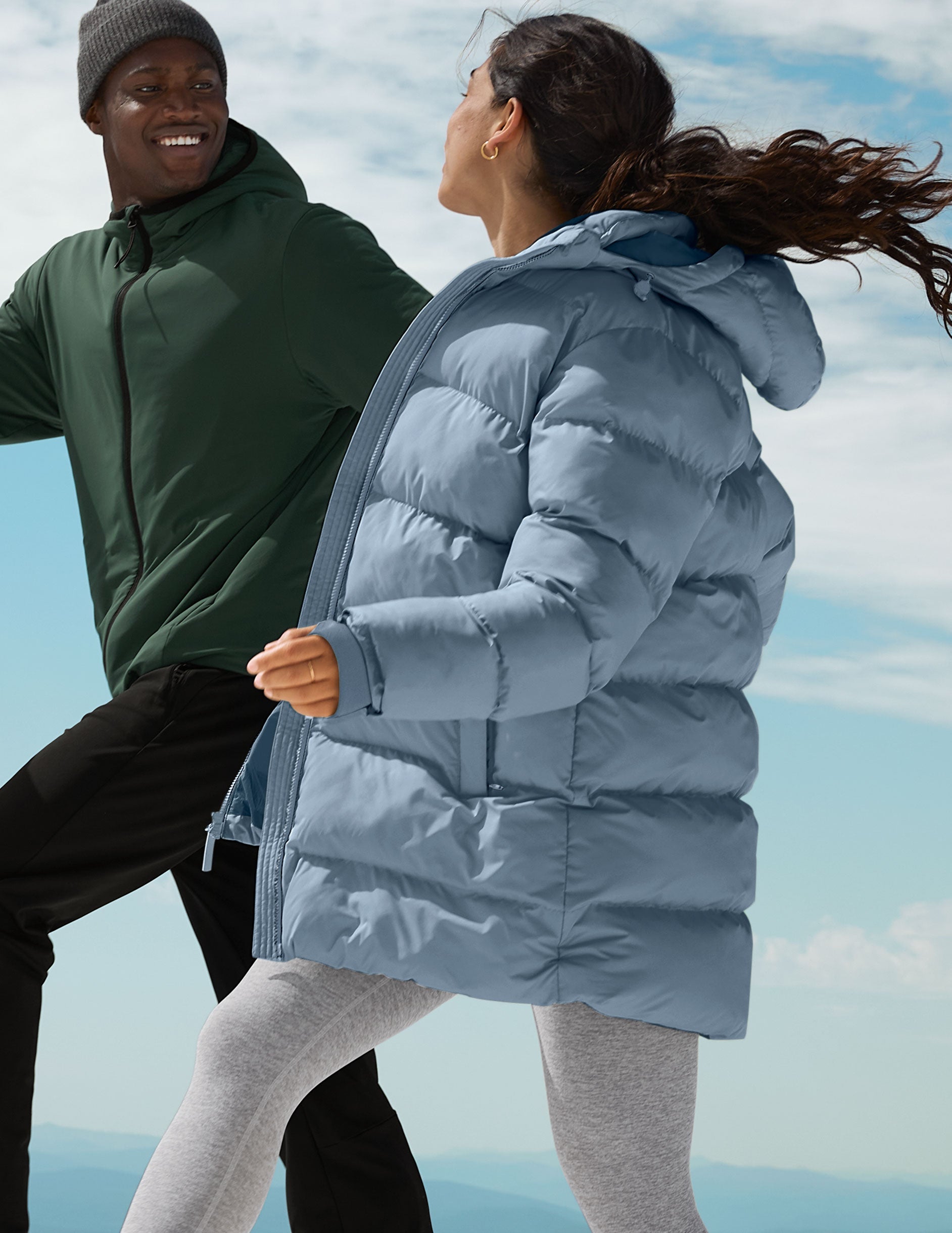 Beyond Yoga Warm Up Hooded Mid Length Puffer Jacket