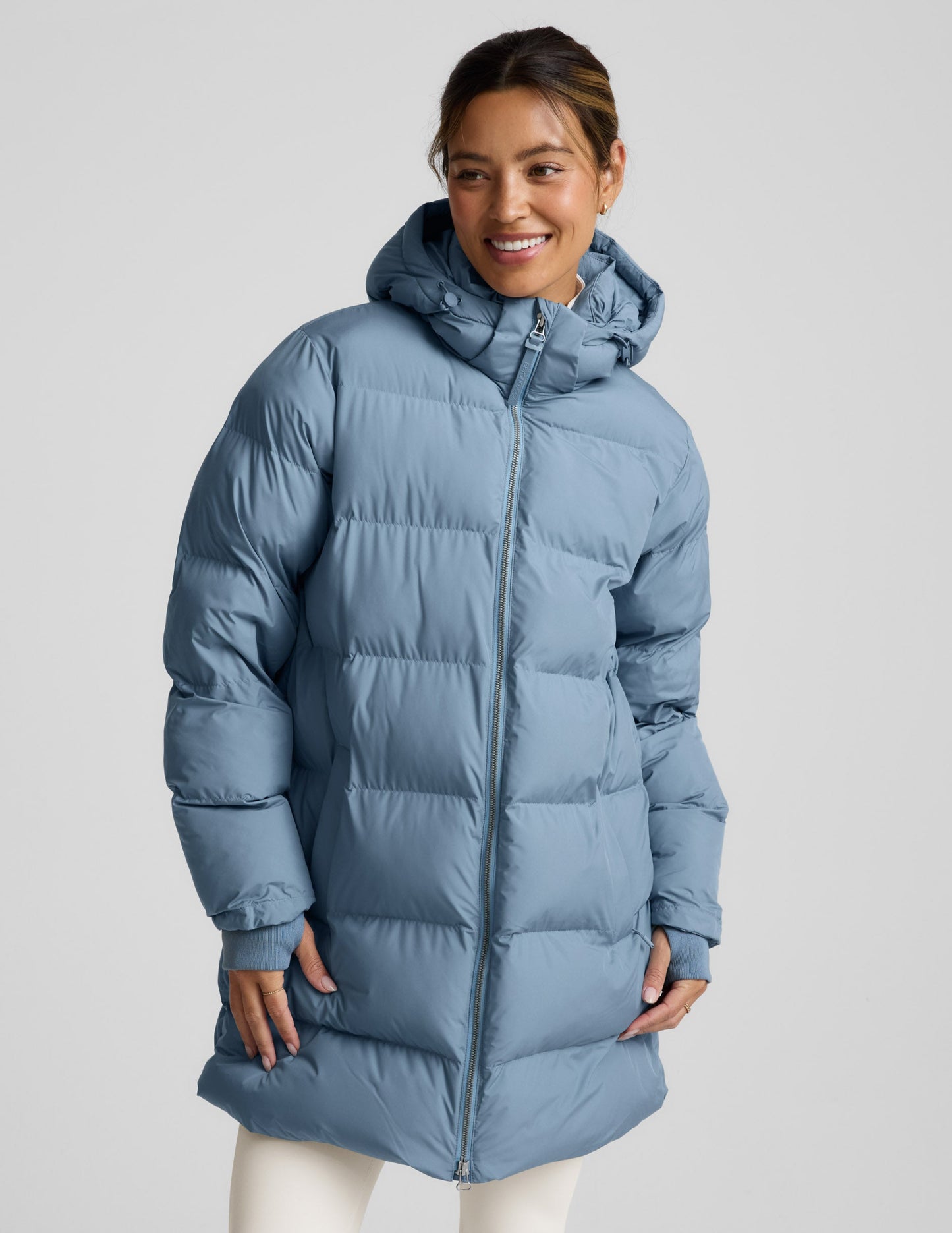 Beyond Yoga Warm Up Hooded Mid Length Puffer Jacket