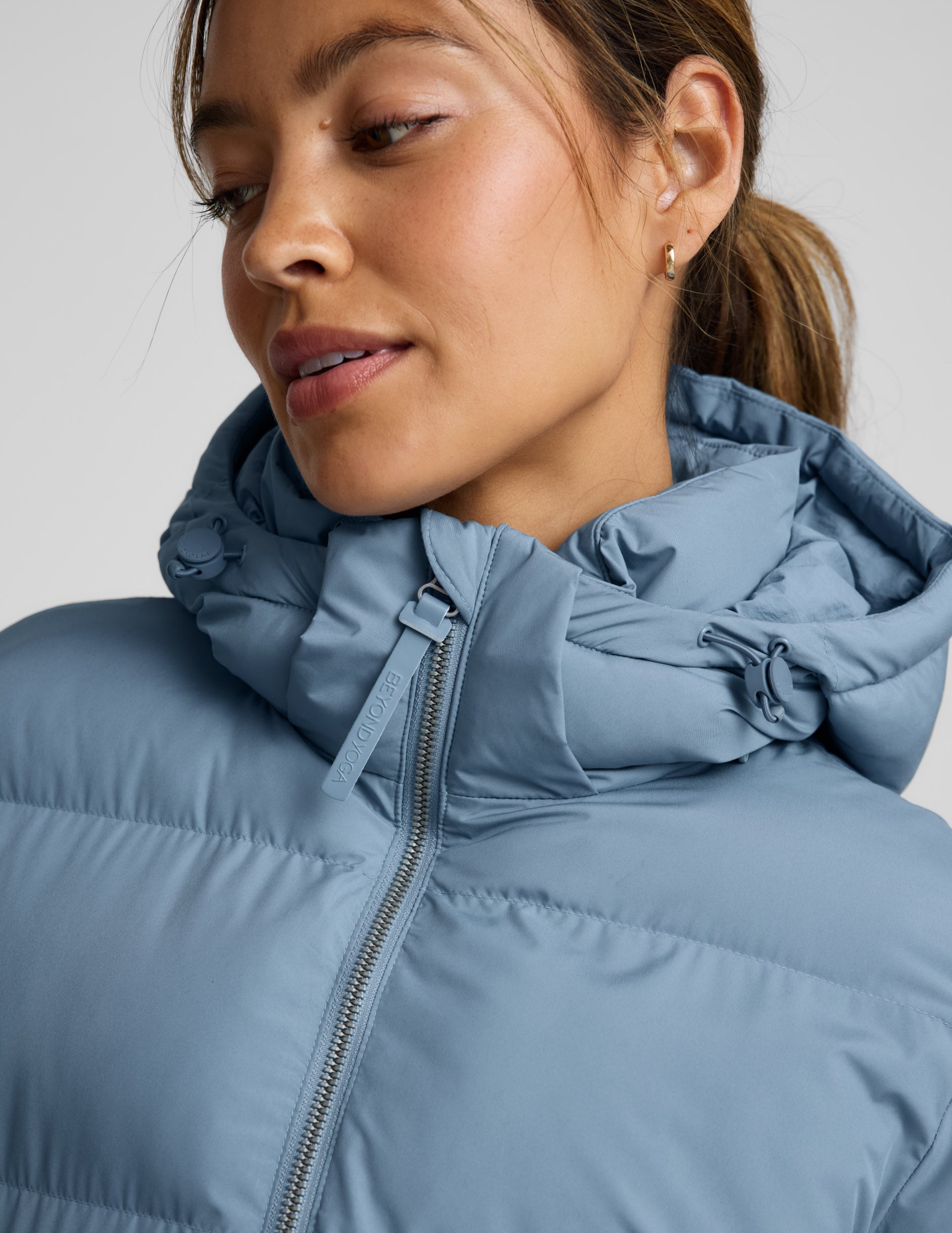 Beyond Yoga Warm Up Hooded Mid Length Puffer Jacket