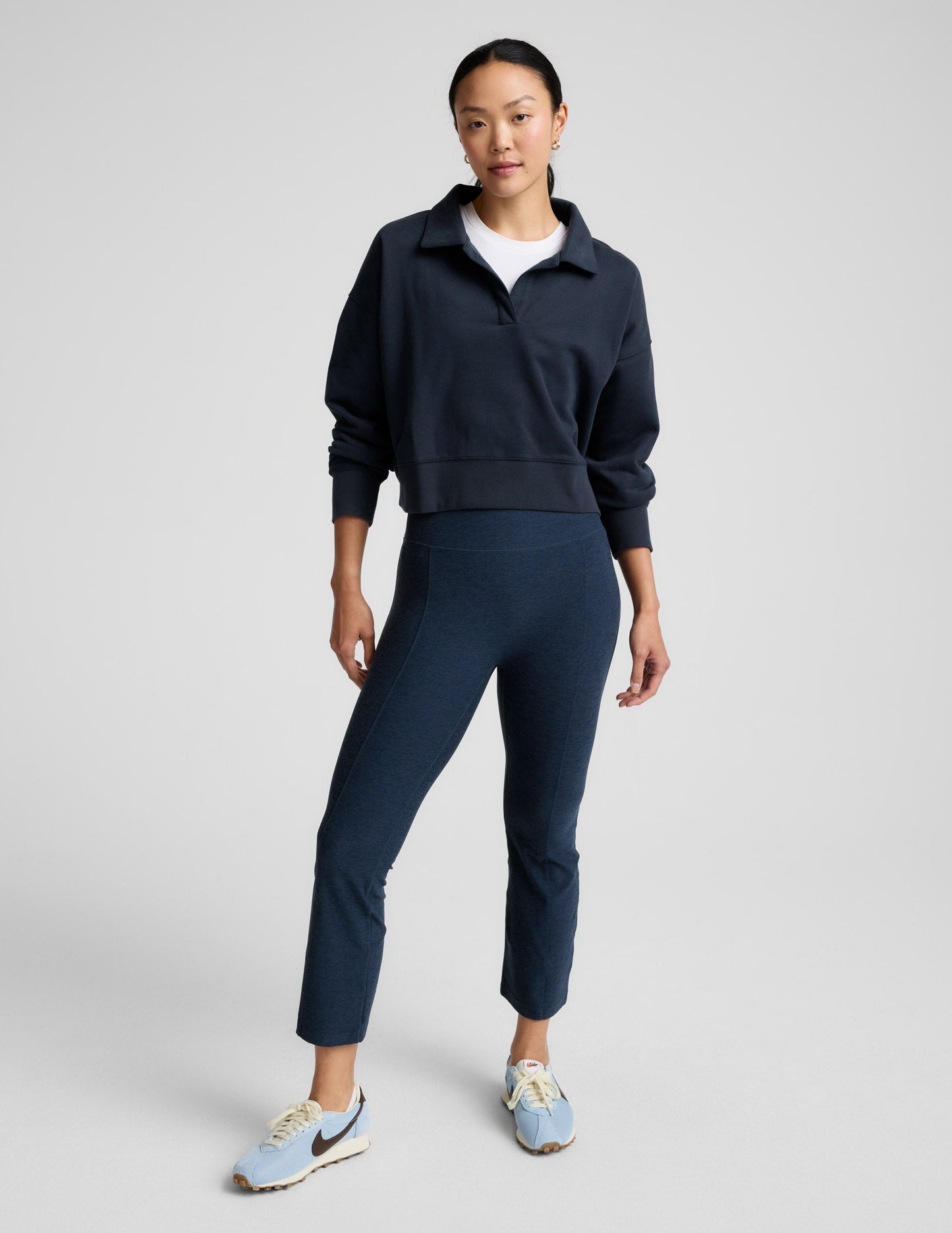 Beyond Yoga High Waisted Pintuck Kick Flare Spacedye Pants - Navy