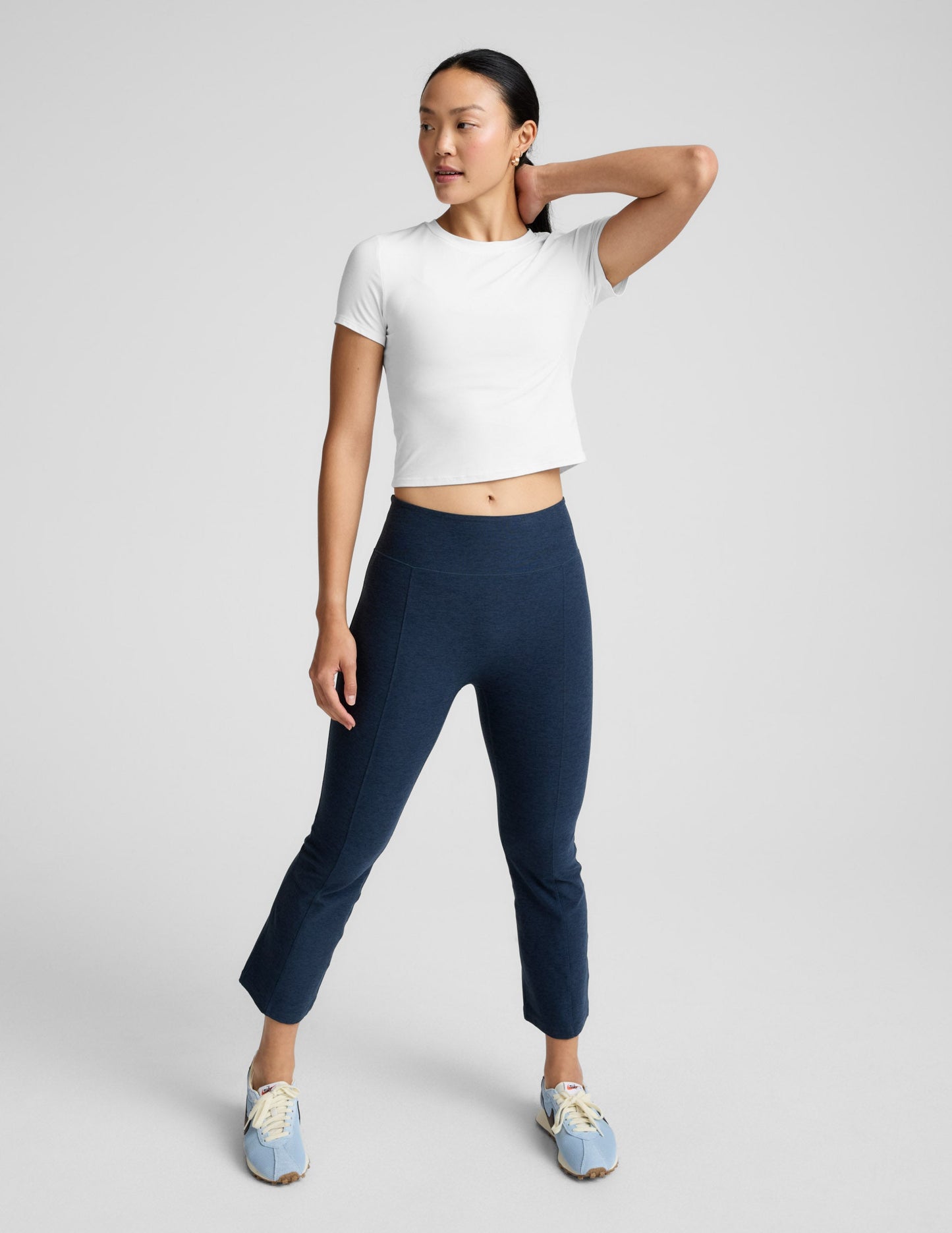 Beyond Yoga High Waisted Pintuck Kick Flare Spacedye Pants - Navy