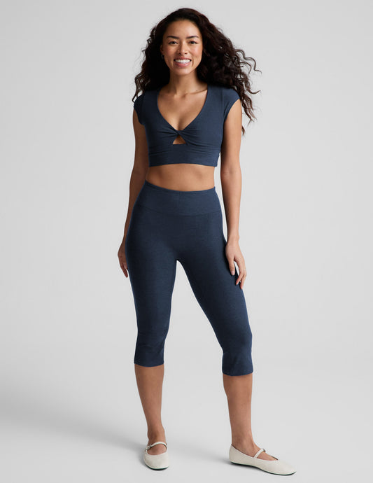 Beyond Yoga Mid-Rise Slit Pedal Pusher Spacedye Legging - Nocturnal Navy
