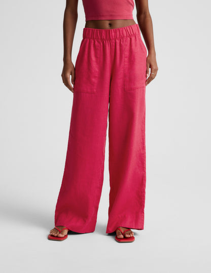 Beyond Yoga Women's Wide Leg SoftWash Linen Pant - Berry Red