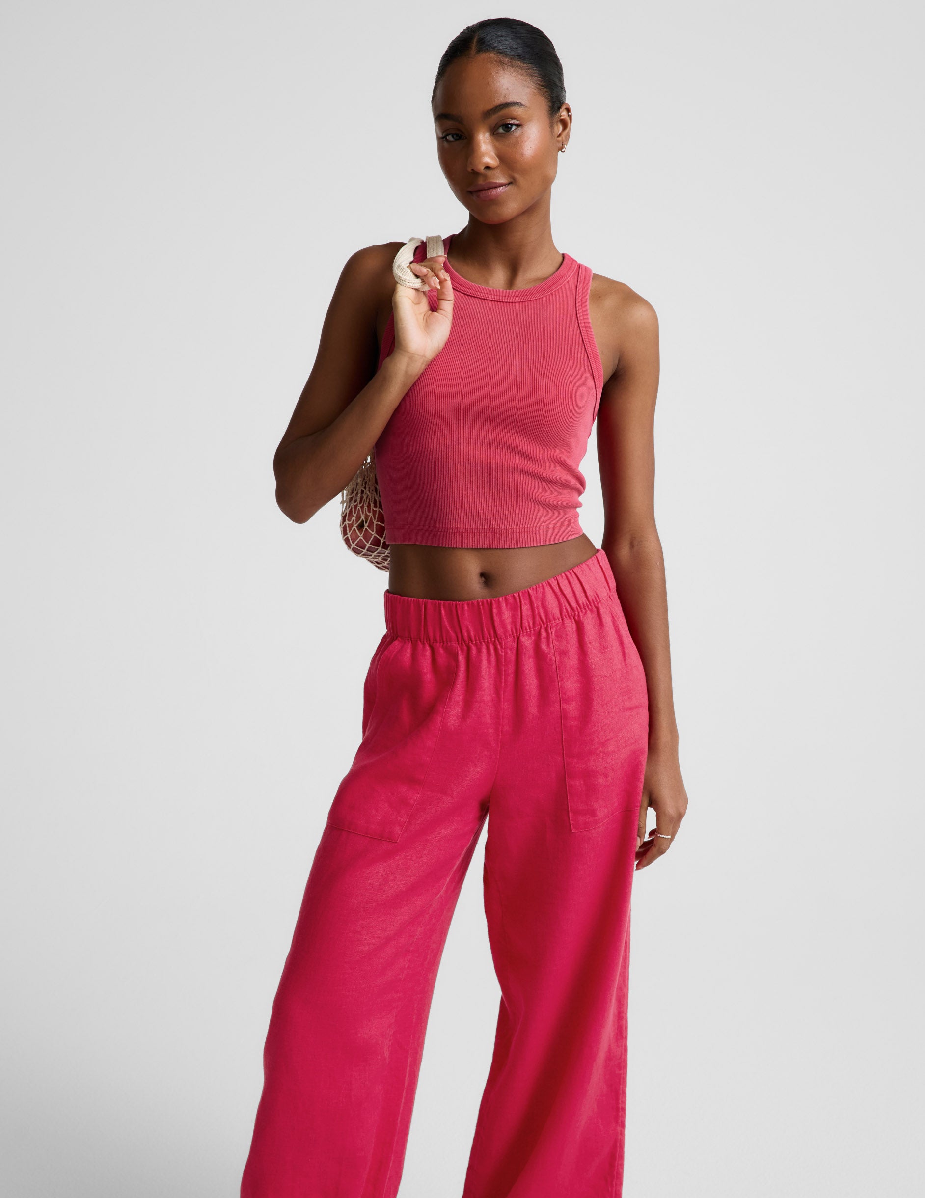 Beyond Yoga Women's Wide Leg SoftWash Linen Pant - Berry Red
