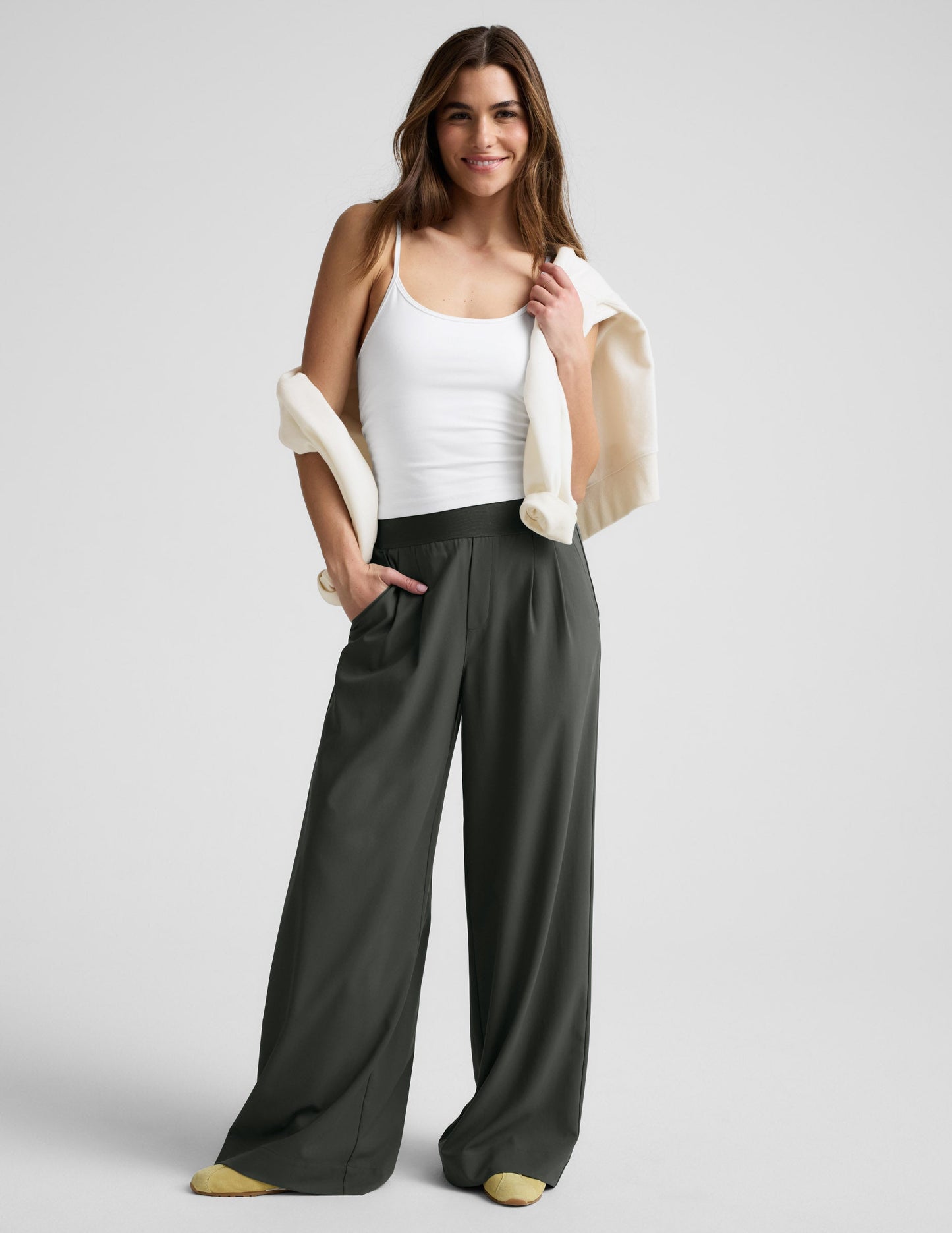 Beyond Yoga Wide Leg Elasticated Trouser Pants - Slate Green