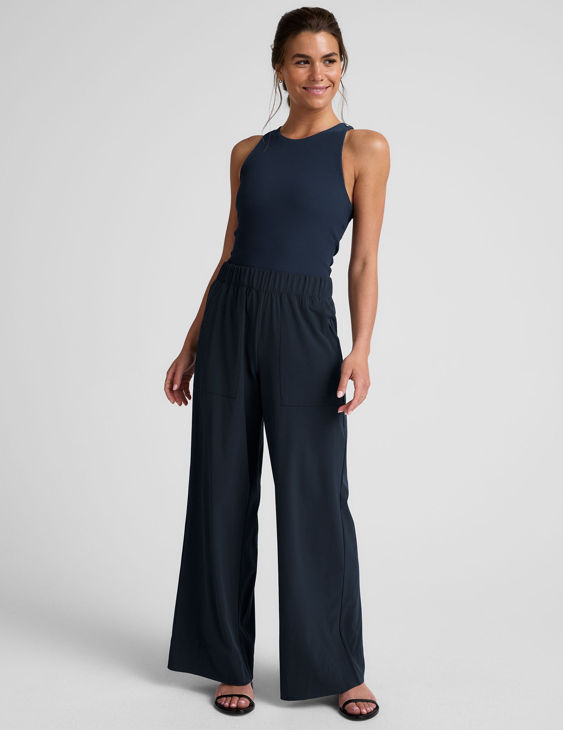 Beyond Yoga Wide Leg Stretch Woven Pants - Nocturnal Navy