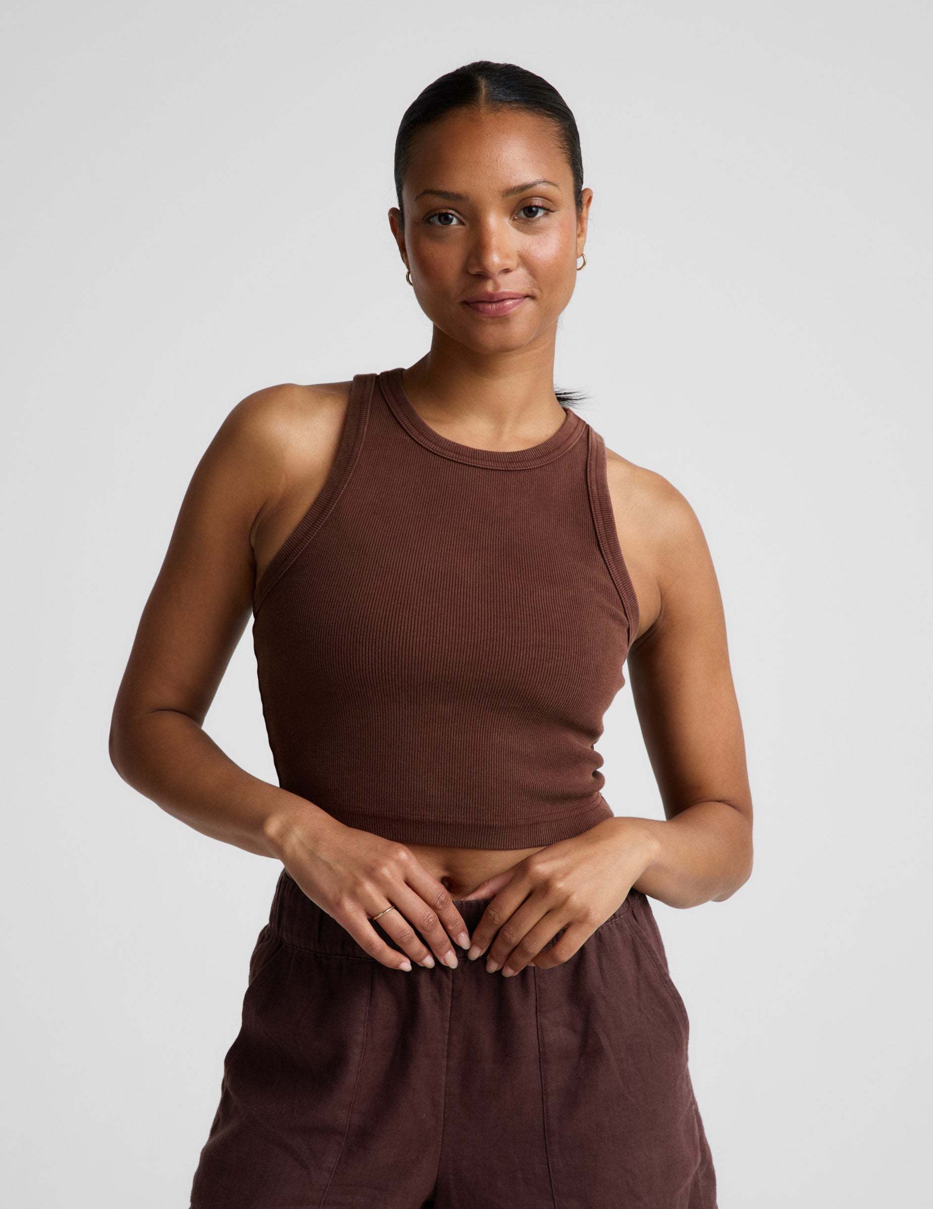 Beyond Yoga On Repeat Rib High Neck Cropped Tank