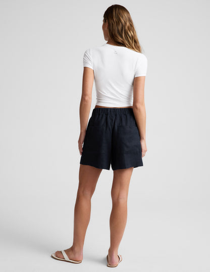 Beyond Yoga Linen Mid-Rise SoftWash Linen Shorts - Nocturnal Navy