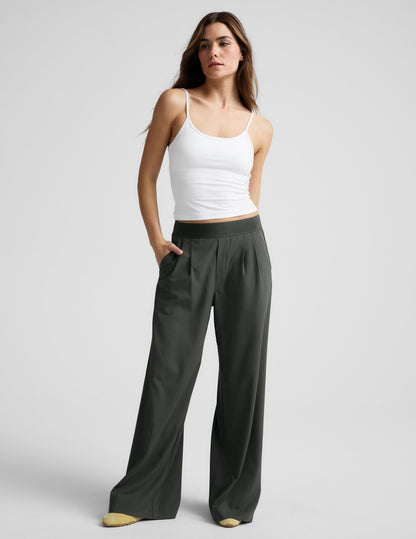 Beyond Yoga Wide Leg Elastic Waist Trouser Pants - Slate Green