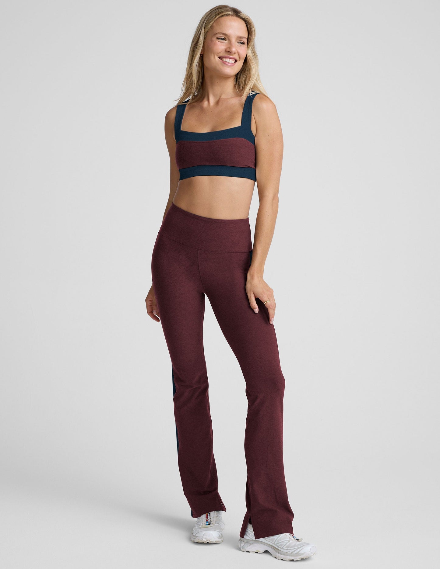 Beyond Yoga Boot Cut Side Slit Spacedye Pants - Midnight Burgundy