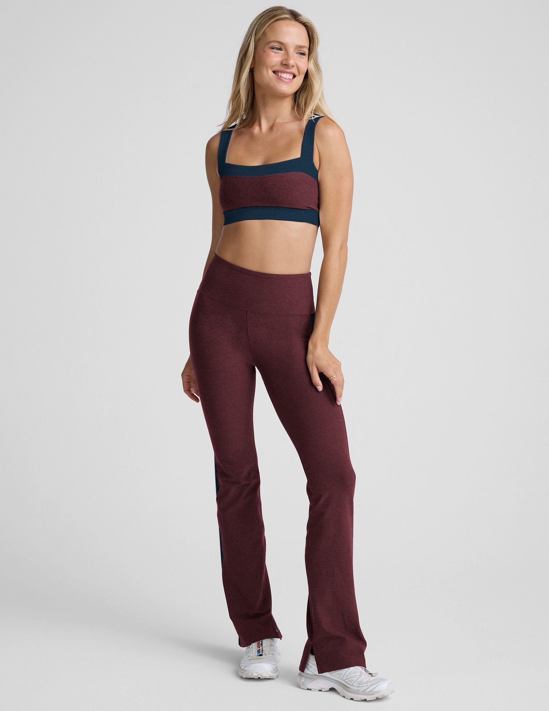 Beyond Yoga Boot Cut Side Slit Spacedye Pants - Midnight Burgundy