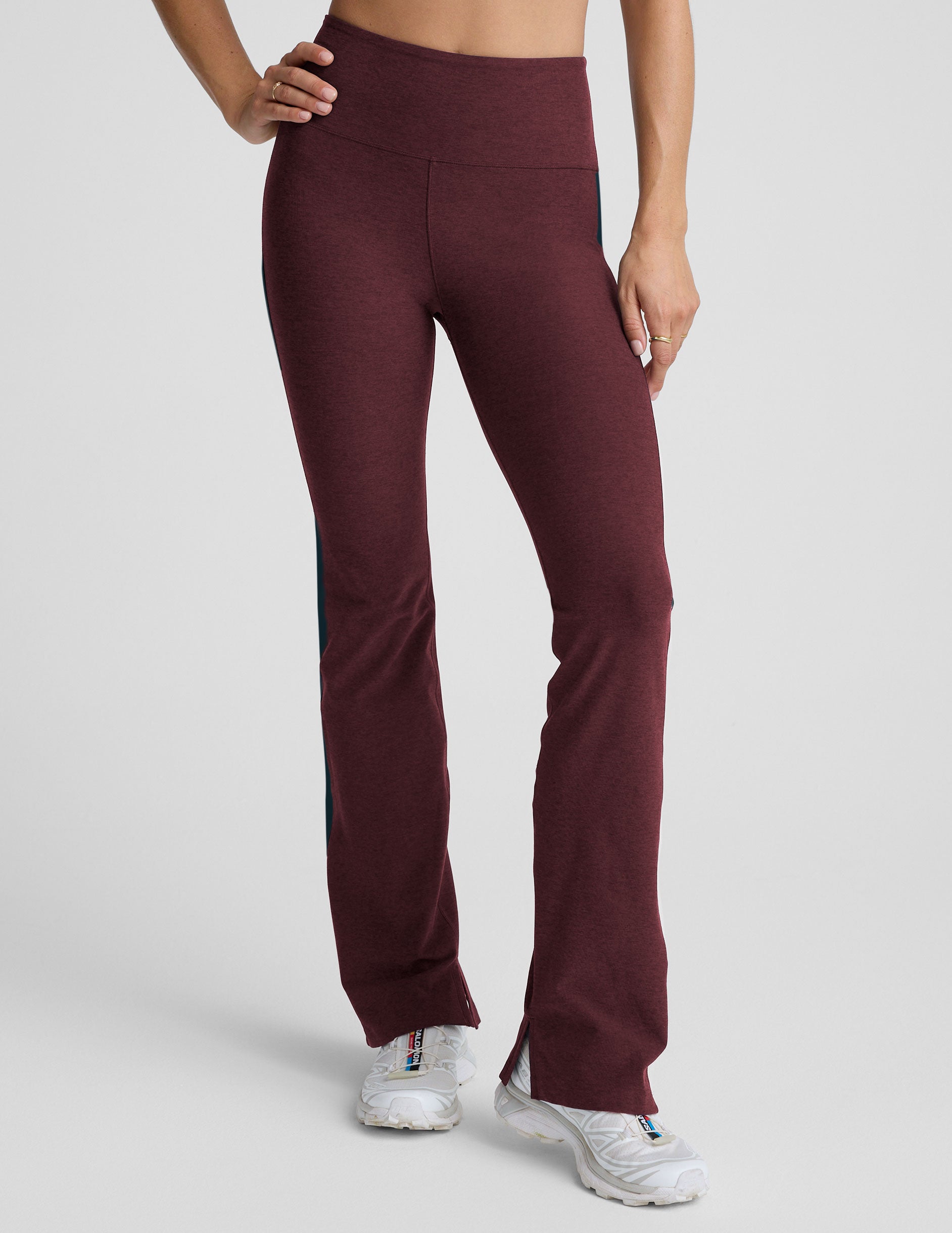 Beyond Yoga Boot Cut Side Slit Spacedye Pants - Midnight Burgundy
