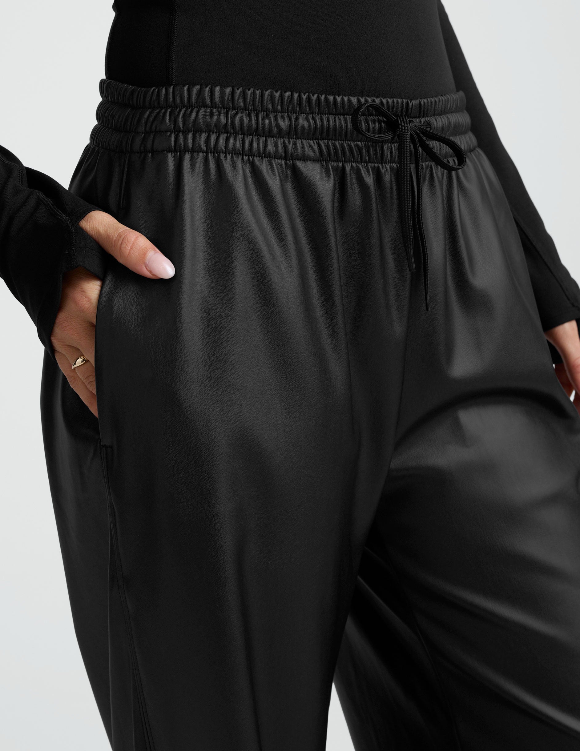Beyond Yoga Women's Wide Leg Pull On Faux Leather Pant - Black