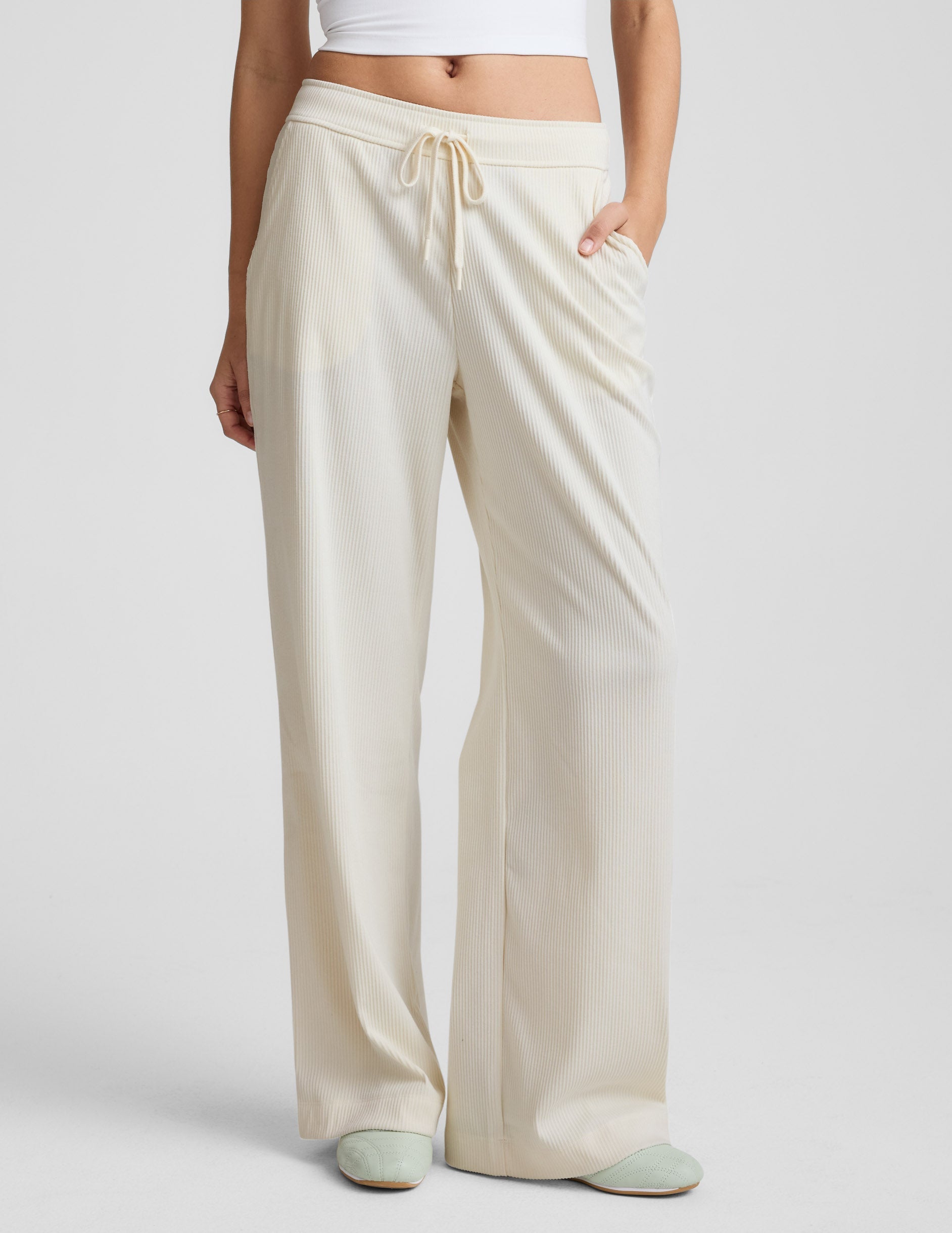 Beyond Yoga Wide Leg Drawstring Corduroy Pants - Off White