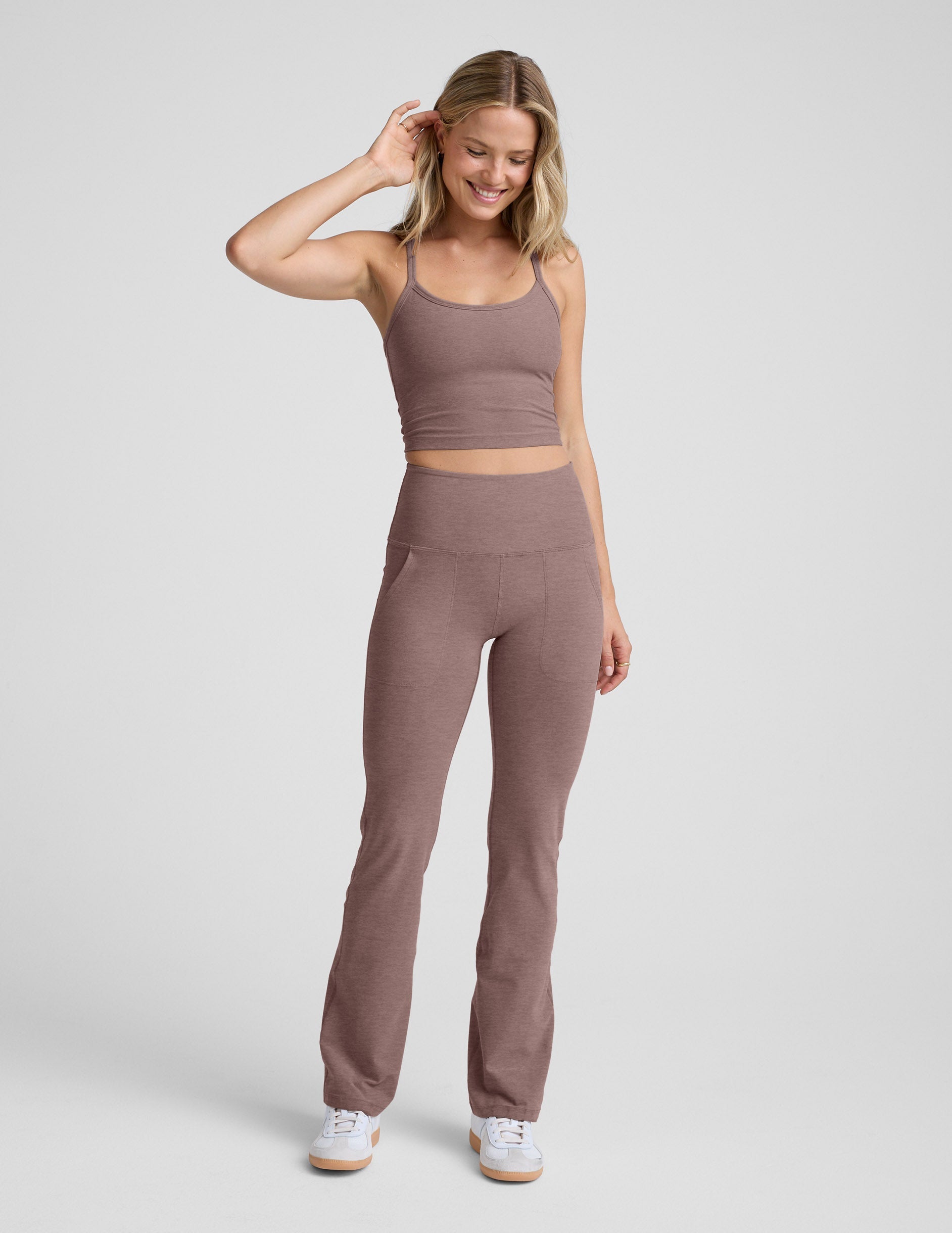Beyond Yoga High Waisted Pocket Spacedye Bootcut Pants - Rosey Taupe