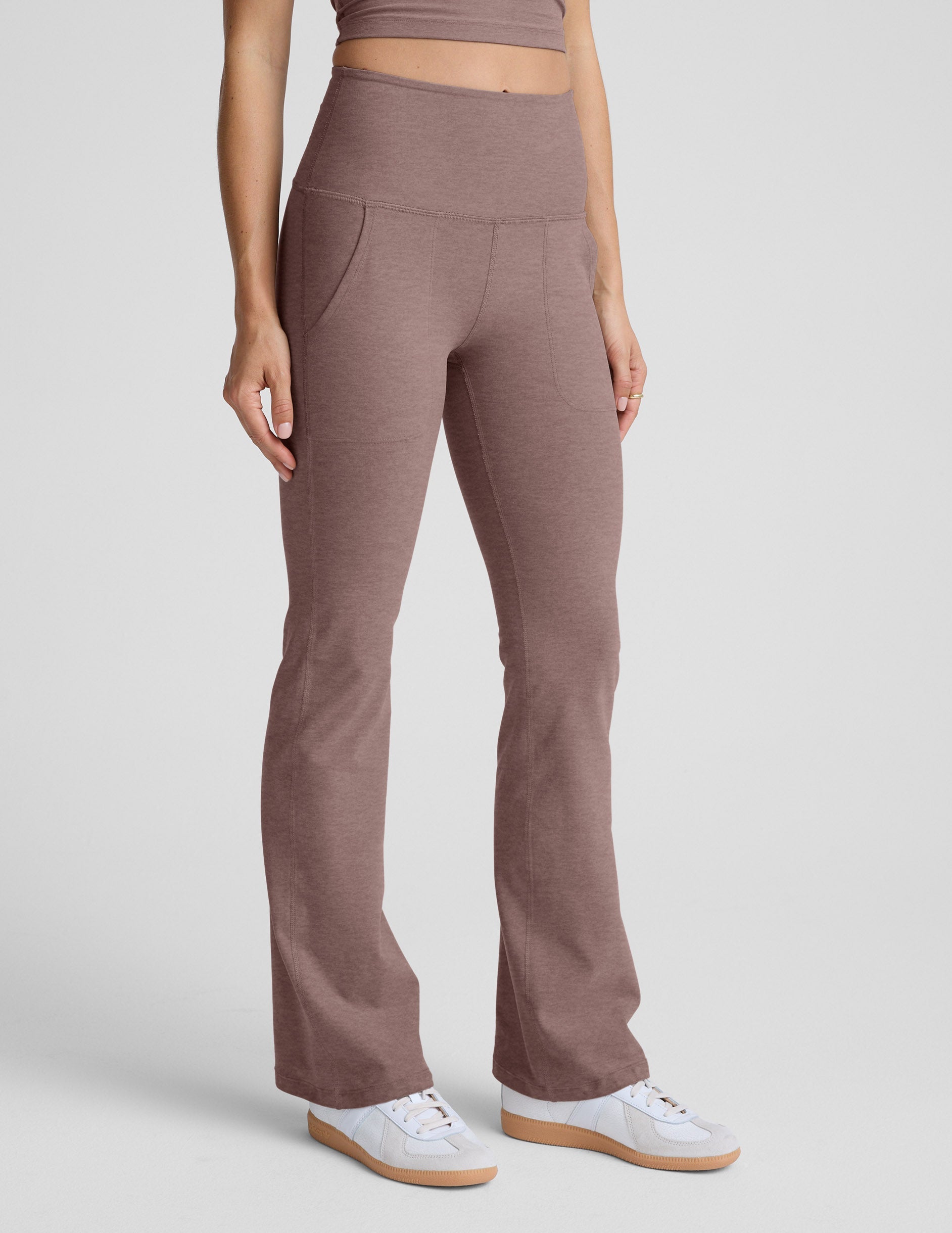 Beyond Yoga High Waisted Pocket Spacedye Bootcut Pants - Rosey Taupe