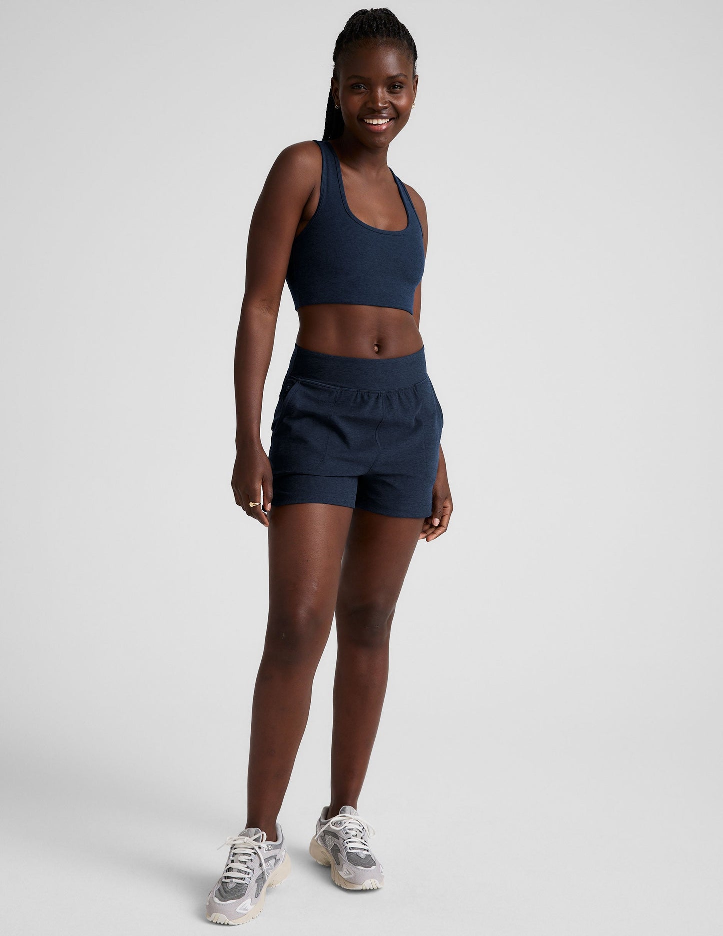 Beyond Yoga Mid-Rise 3" Dolphin Hem Spacedye Shorts - Nocturnal Navy