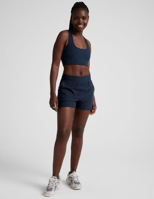 Beyond Yoga Mid-Rise 3" Dolphin Hem Spacedye Shorts - Nocturnal Navy