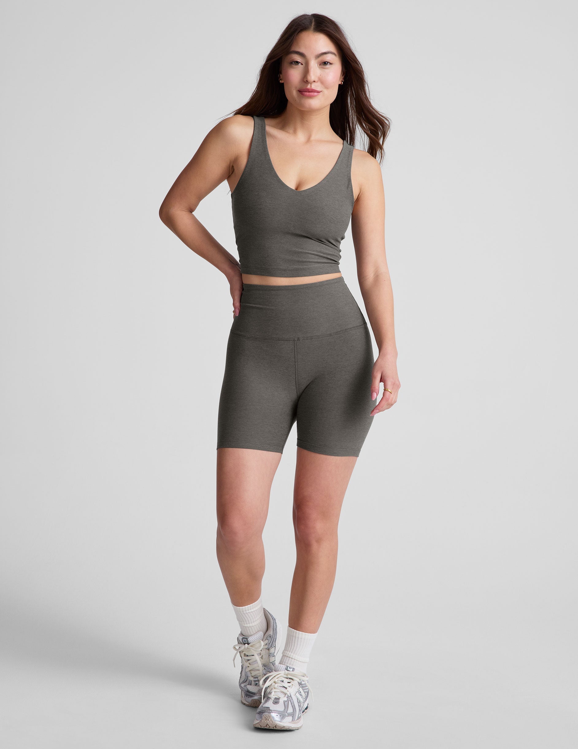 Beyond Yoga High Waisted 5" Spacedye Bike Shorts - True Gray Heather