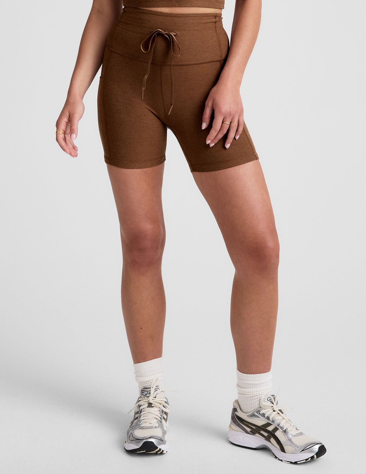 Beyond Yoga High Waisted Pocket Spacedye Shorts - Bold Mocha Heather