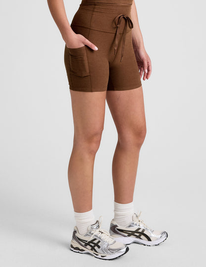 Beyond Yoga High Waisted Pocket Spacedye Shorts - Bold Mocha Heather