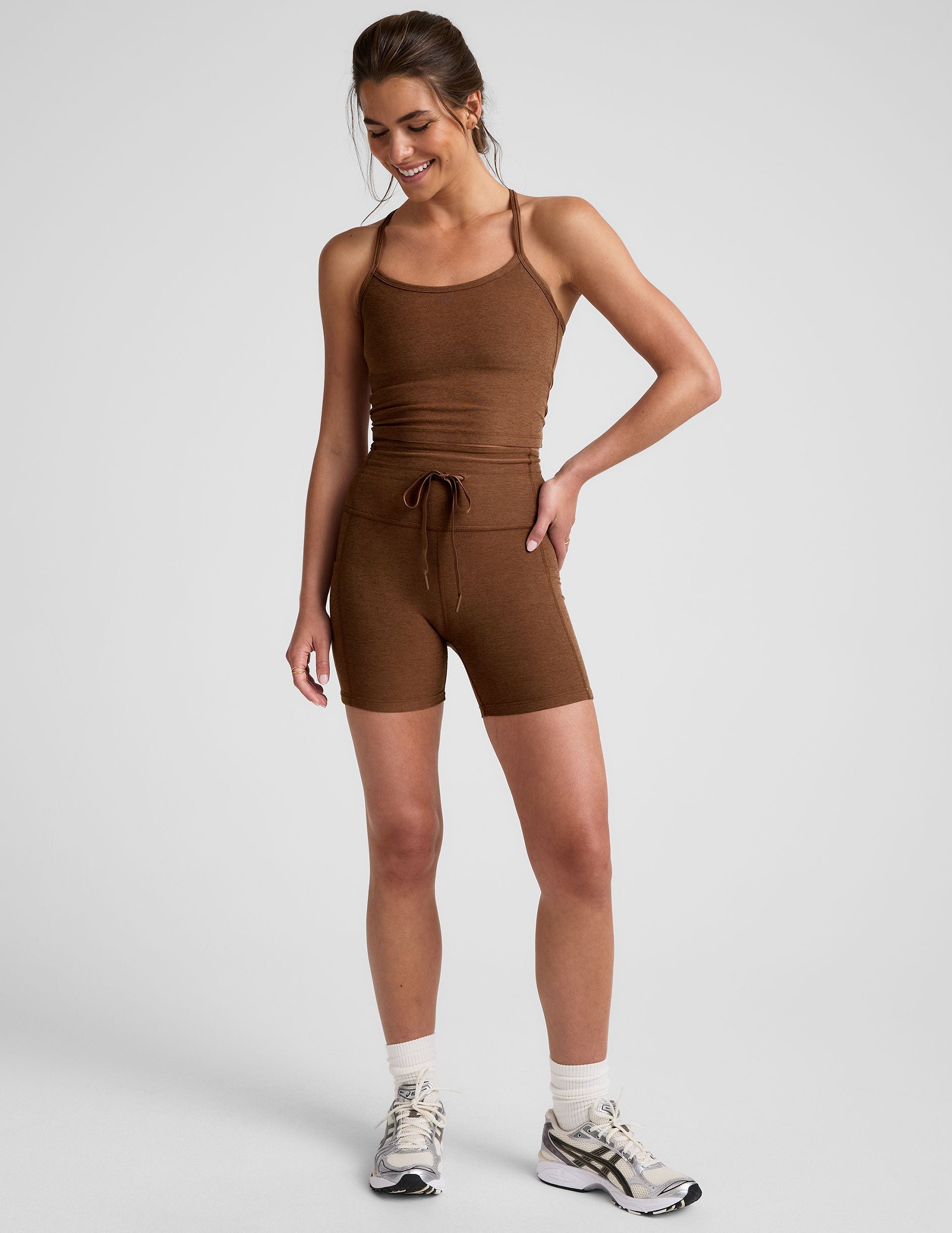 Beyond Yoga High Waisted Pocket Spacedye Shorts - Bold Mocha Heather