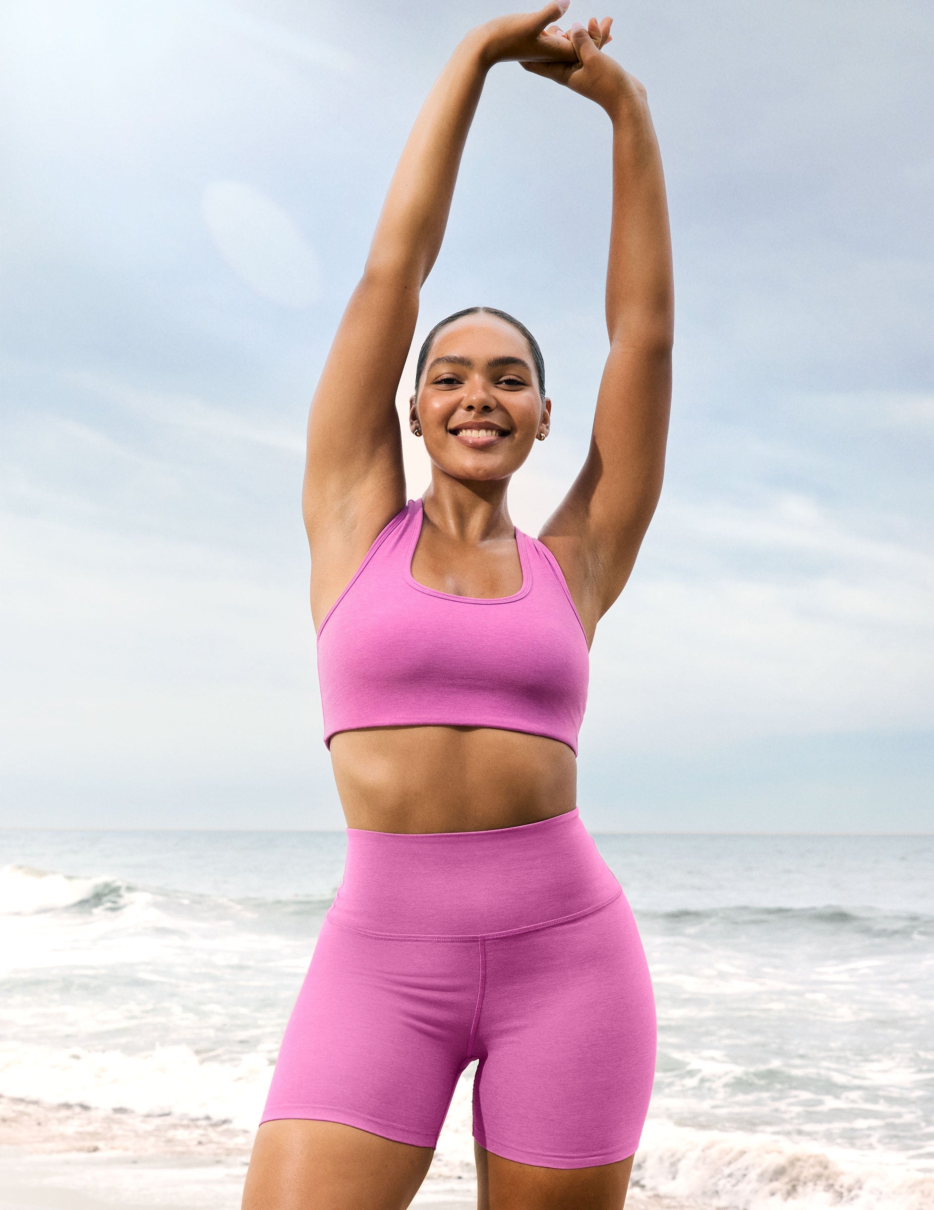 Beyond Yoga 5-Inch High Waisted Spacedye Shorts - Sunset Violet Heather
