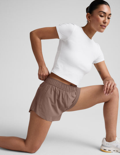 Beyond Yoga Women's Lined Running Solemate Shorts - Rosey Taupe
