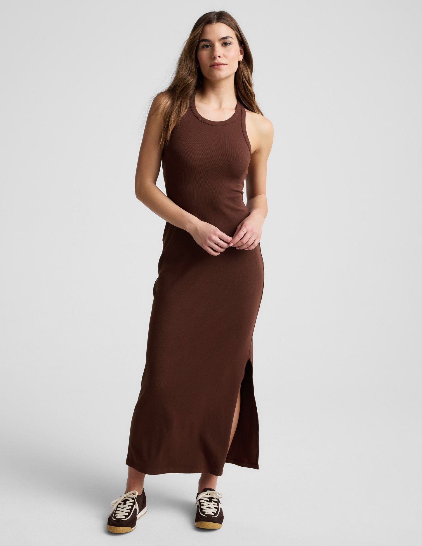 Beyond Yoga Ribbed High Neck Maxi Dress