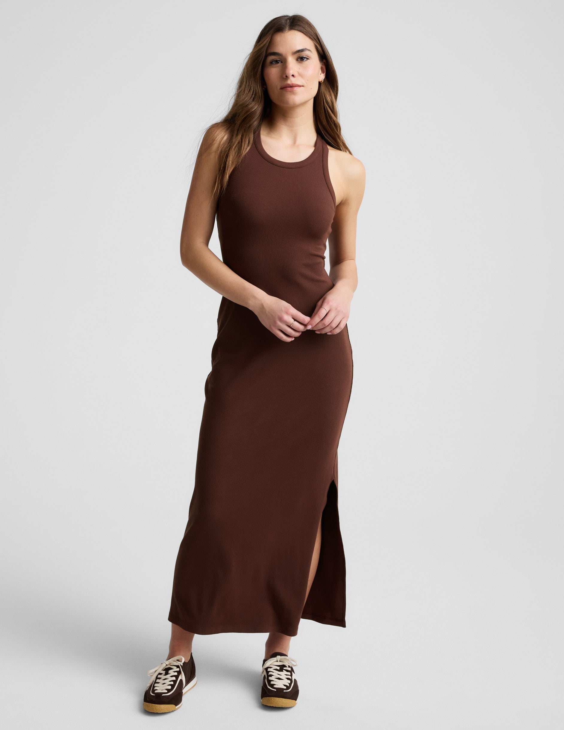 Beyond Yoga Ribbed High Neck Maxi Dress