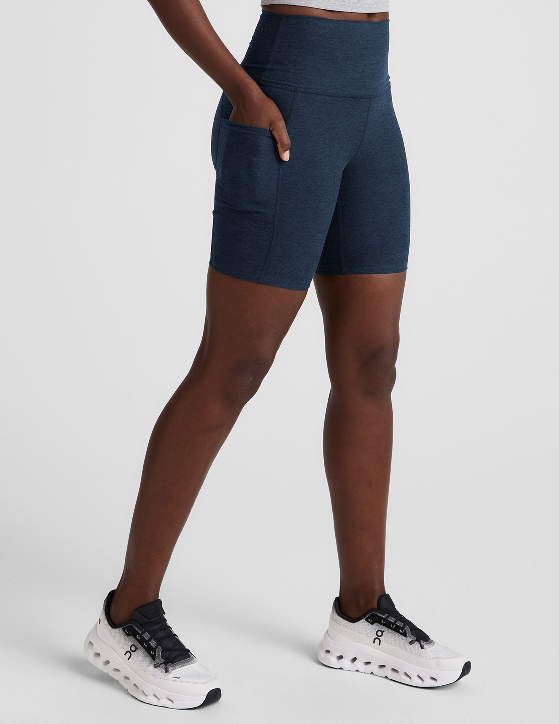 Beyond Yoga High Waisted Pockets Spacedye Biker Shorts - Nocturnal Navy