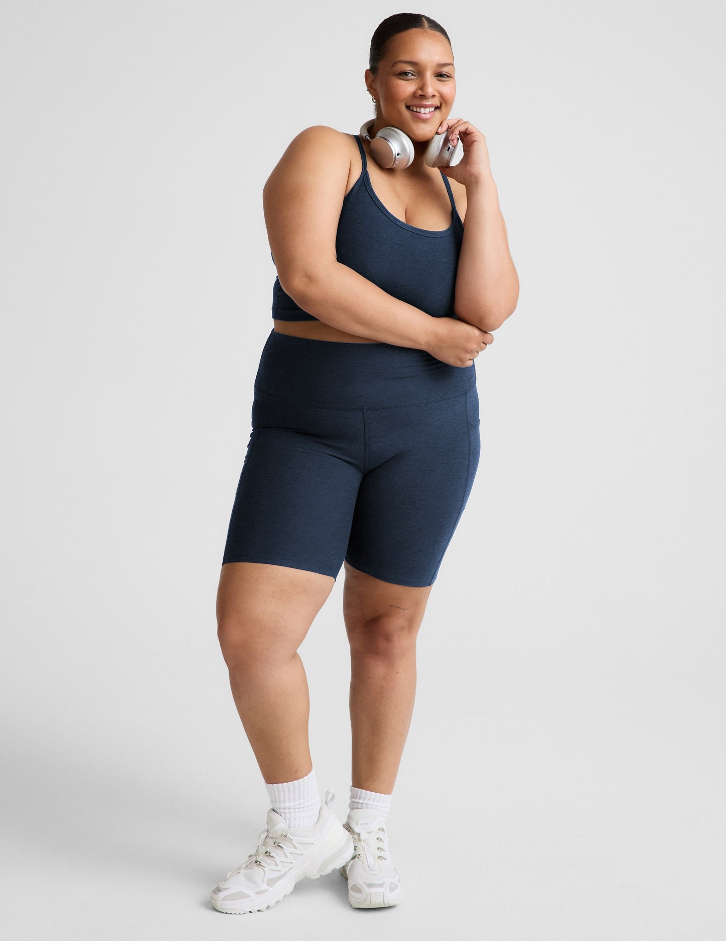 Beyond Yoga High Waisted Pockets Spacedye Biker Shorts - Nocturnal Navy