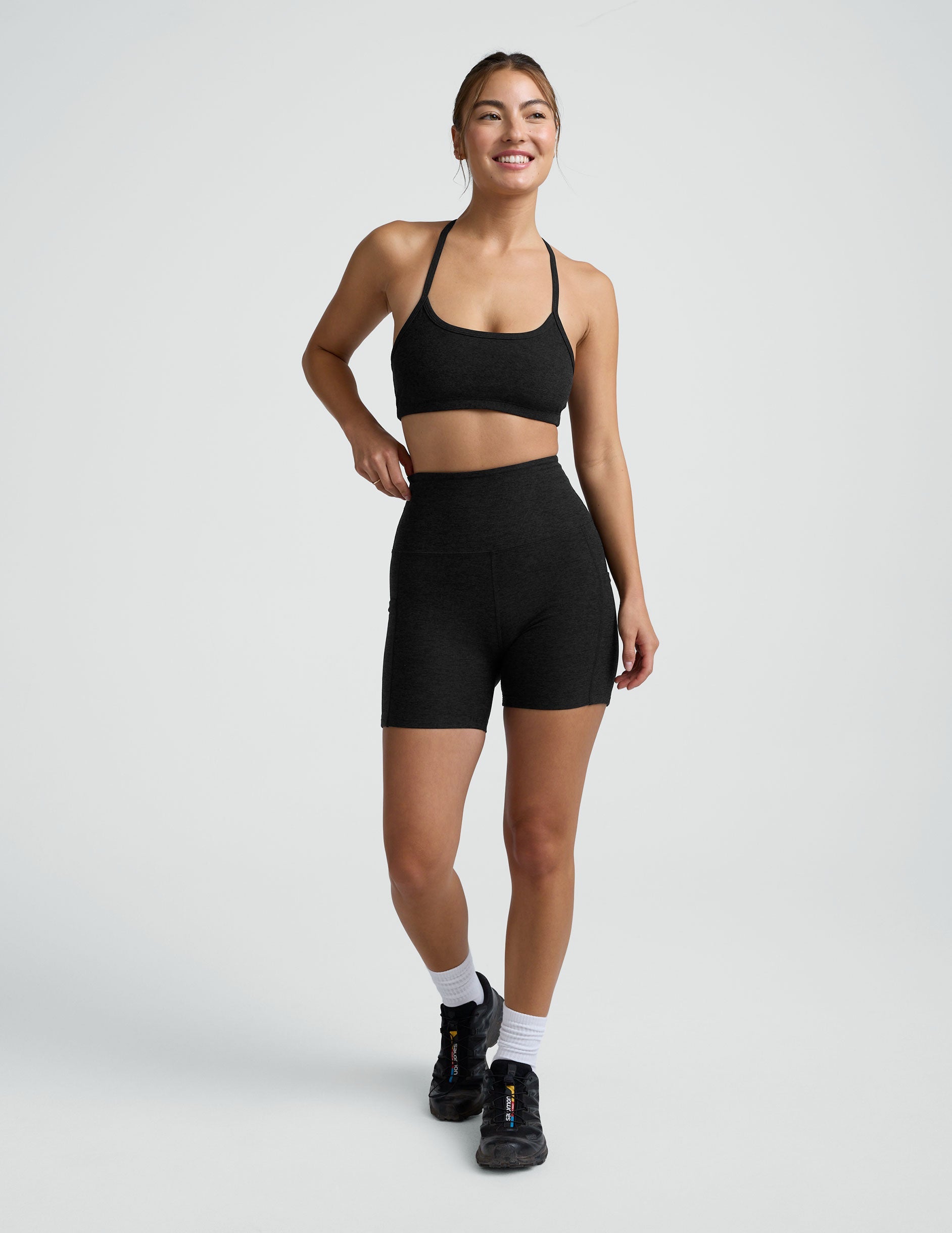 Beyond Yoga High Waisted Biker Spacedye Pocket Shorts - Darkest Night