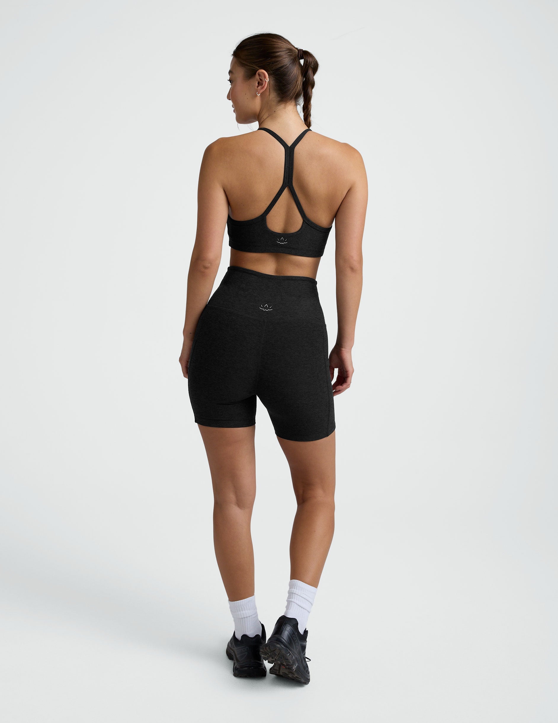 Beyond Yoga High Waisted Biker Spacedye Pocket Shorts - Darkest Night