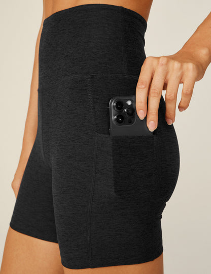 Beyond Yoga High Waisted Biker Spacedye Pocket Shorts - Darkest Night