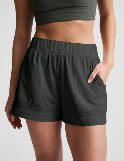 Beyond Yoga Mid Rise Pull On "Easy" 3" Shorts - Slate Green