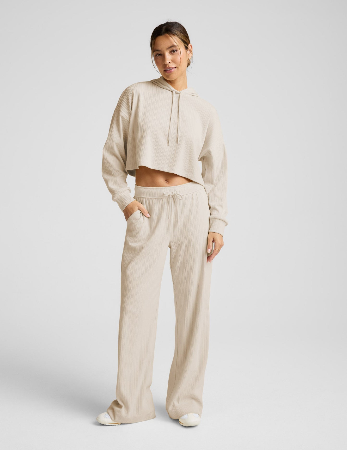 Beyond Yoga Ribbed Wide Leg Breathe Easy Drawstring Pant - Ivory