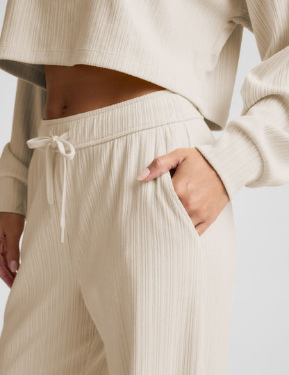 Beyond Yoga Ribbed Wide Leg Breathe Easy Drawstring Pant - Ivory