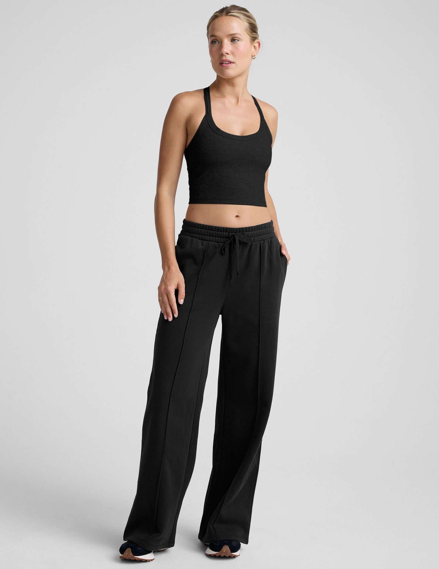 Beyond Yoga Wide Leg Pintuck LuxeFleece Pants - Black