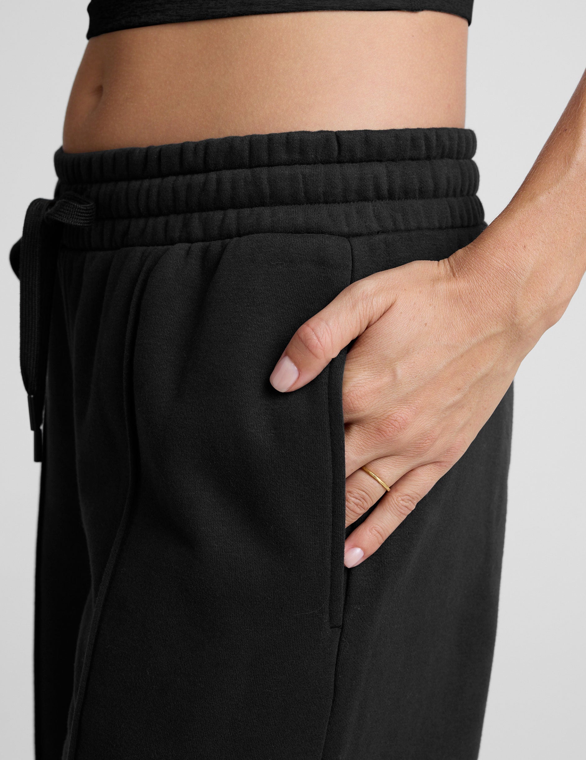 Beyond Yoga Wide Leg Pintuck LuxeFleece Pants - Black