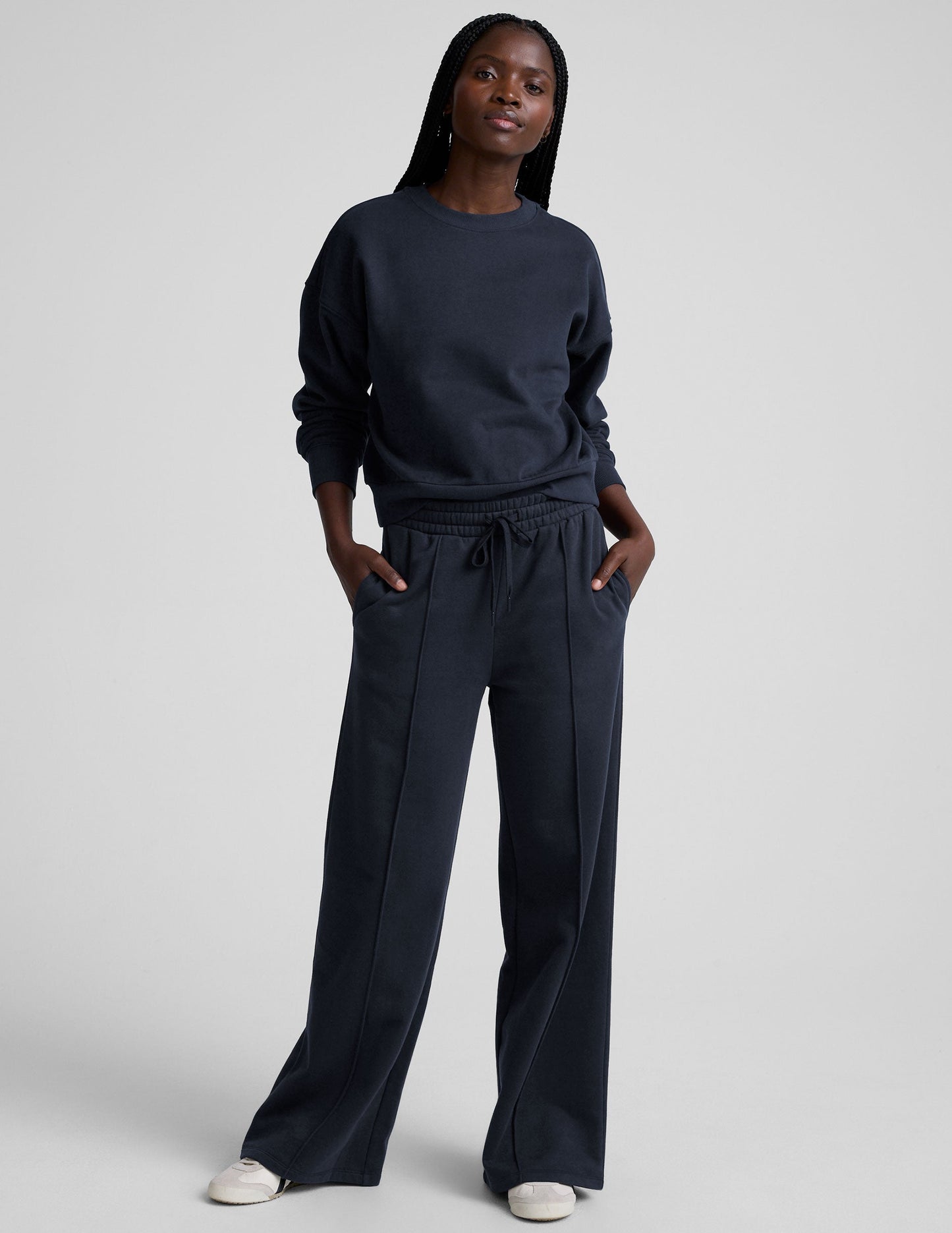 Beyond Yoga Pintuck Wide Leg LuxeFleece Pants - Nocturnal Navy