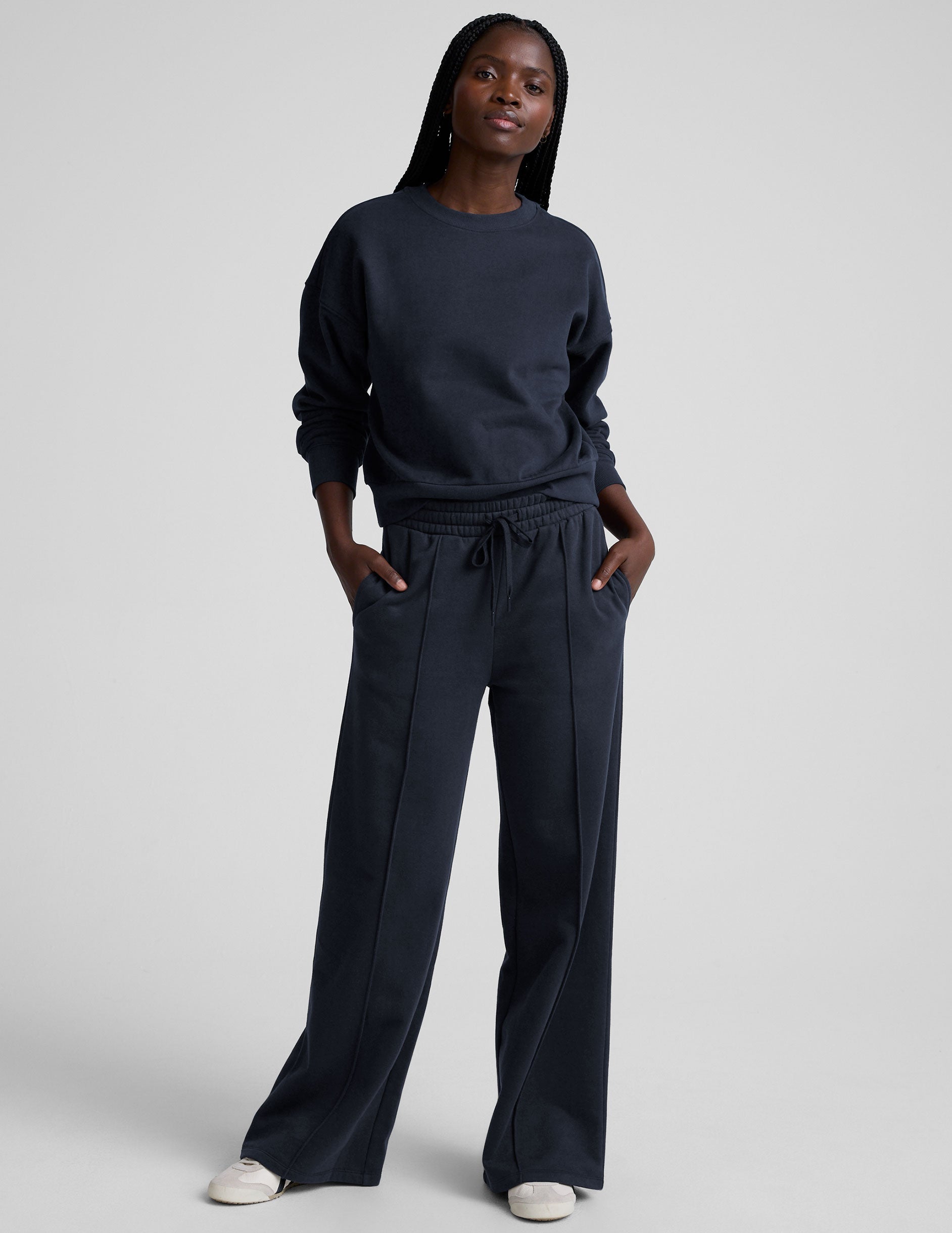 Beyond Yoga Pintuck Wide Leg LuxeFleece Pants - Nocturnal Navy