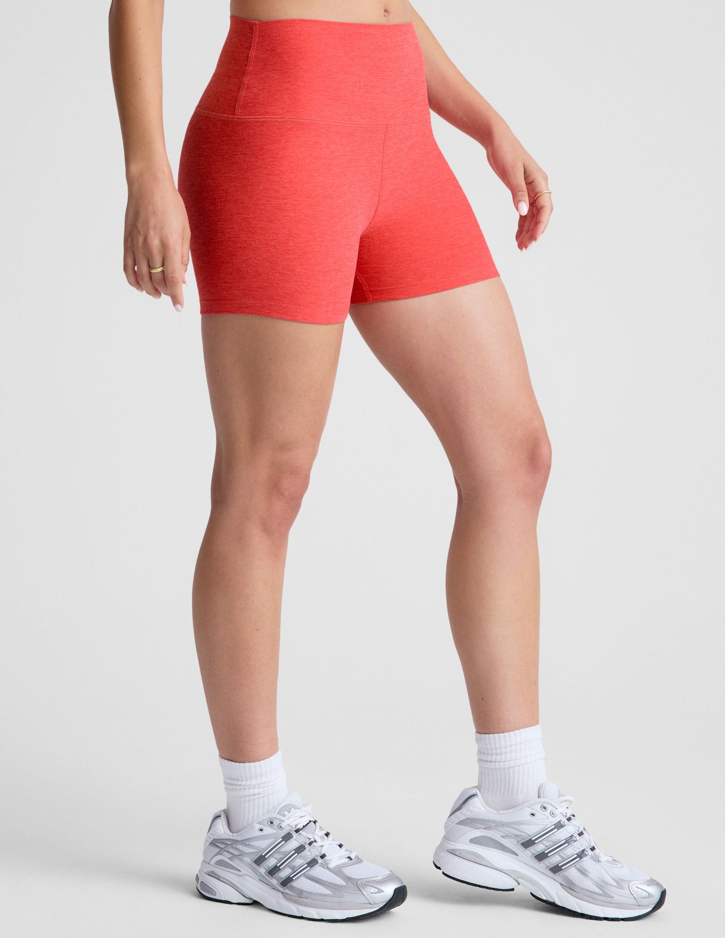 Beyond Yoga Women's High Waisted Spacedye 3" Running Shorts - Coral Glow